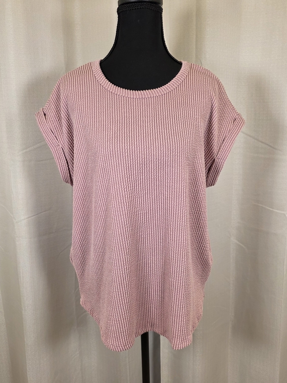 24/7 by Maurice’s Pink Textured Rib Knit Top Small Relaxed Fit Cap Sleeve